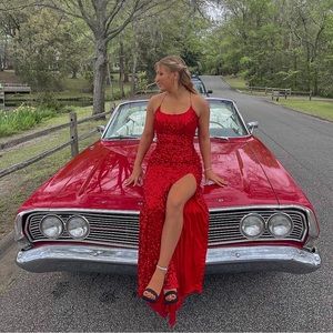 Red sequin formal prom dress